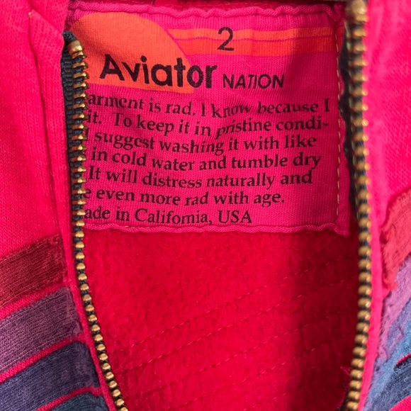 EUC Aviator Nation Kids 5 Stripe Zip Up Hoodie Pink 2T - Picture 2 of 4